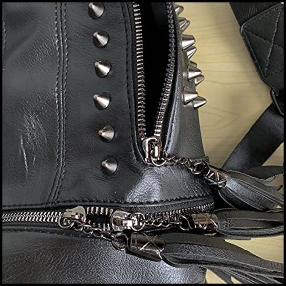 Gothic Punk Rock Faux Leather Backpack Studded Skull Tassels Daypack main image 6